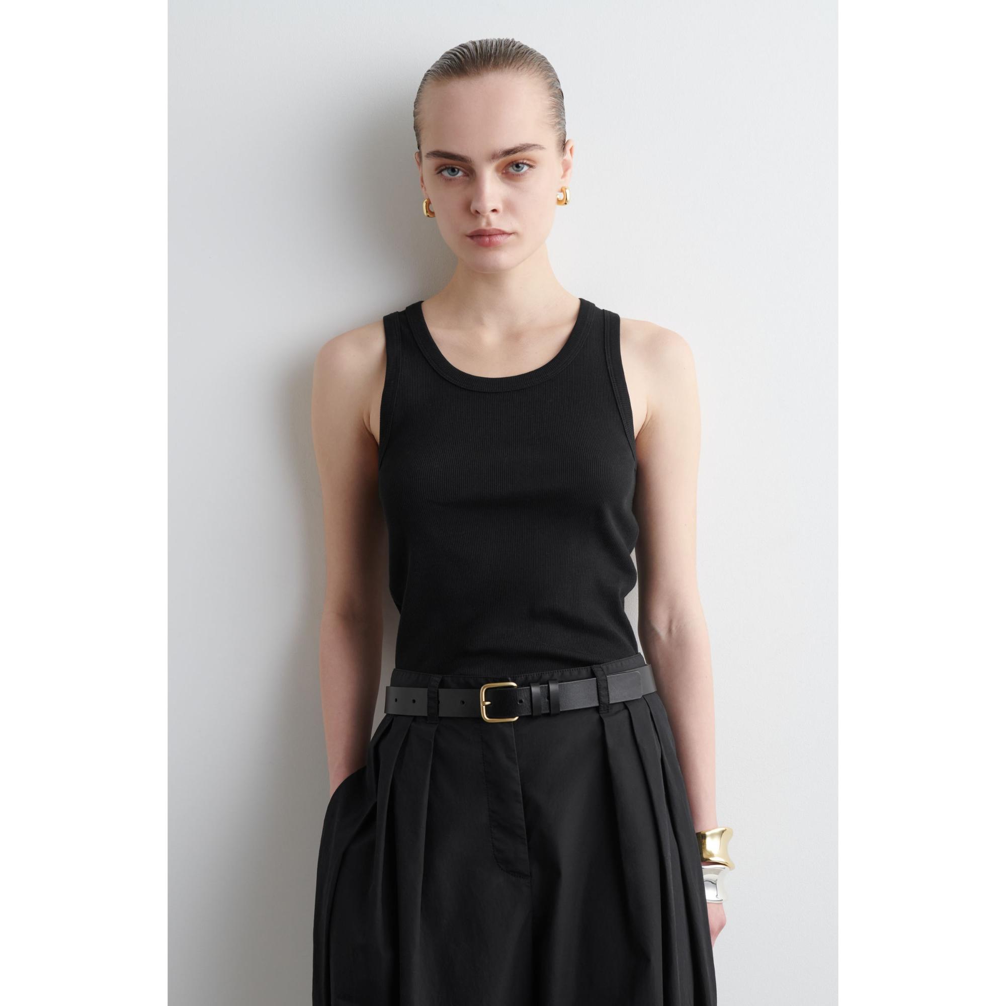 Women Ribbed Tank Top - Black