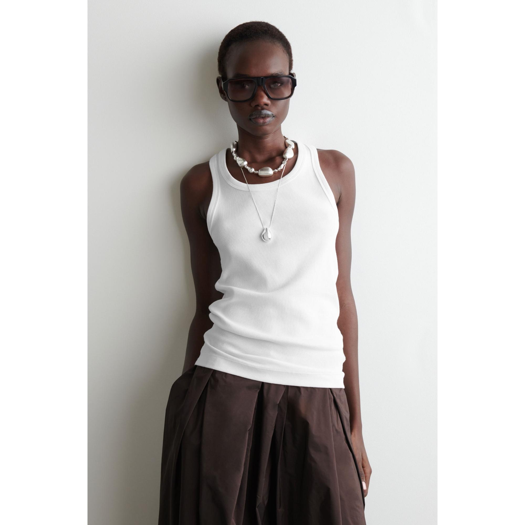 Women Ribbed Tank Top - White