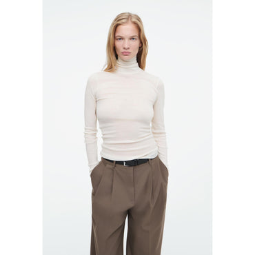 Women Merino Wool Turtleneck Top - White