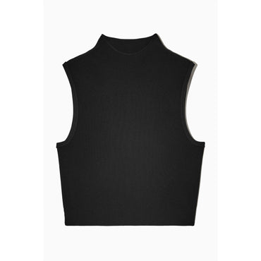 Women Cropped Knitted Sleeveless Top - Black