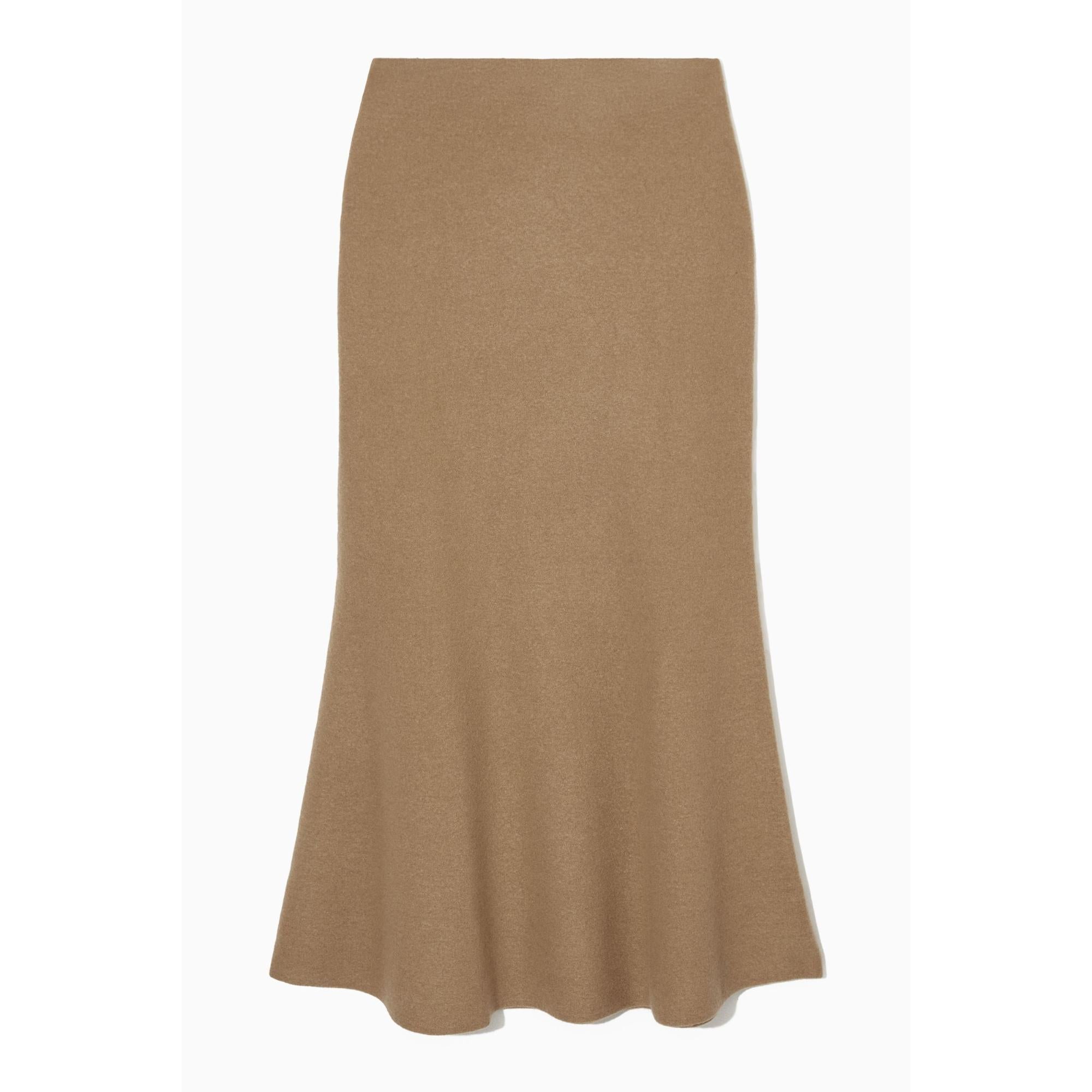 Women Flared Merino Wool Maxi Skirt - Beige