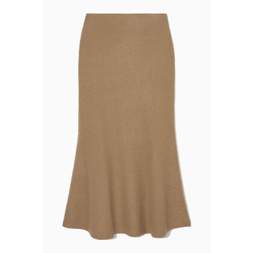 Women Flared Merino Wool Maxi Skirt - Beige