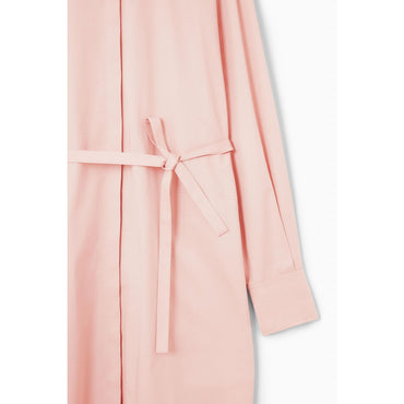 Women Oversized Grandad-Collar Shirt Dress - Pink