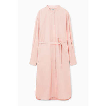 Women Oversized Grandad-Collar Shirt Dress - Pink