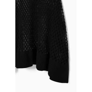 Women Asymmetric Open-Knit Skirt - Black