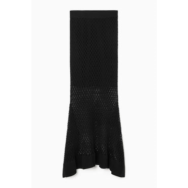 Women Asymmetric Open-Knit Skirt - Black