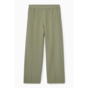 Women Pintucked Straight-Leg Trousers - Khaki green