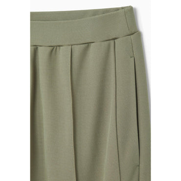 Women Pintucked Straight-Leg Trousers - Khaki green