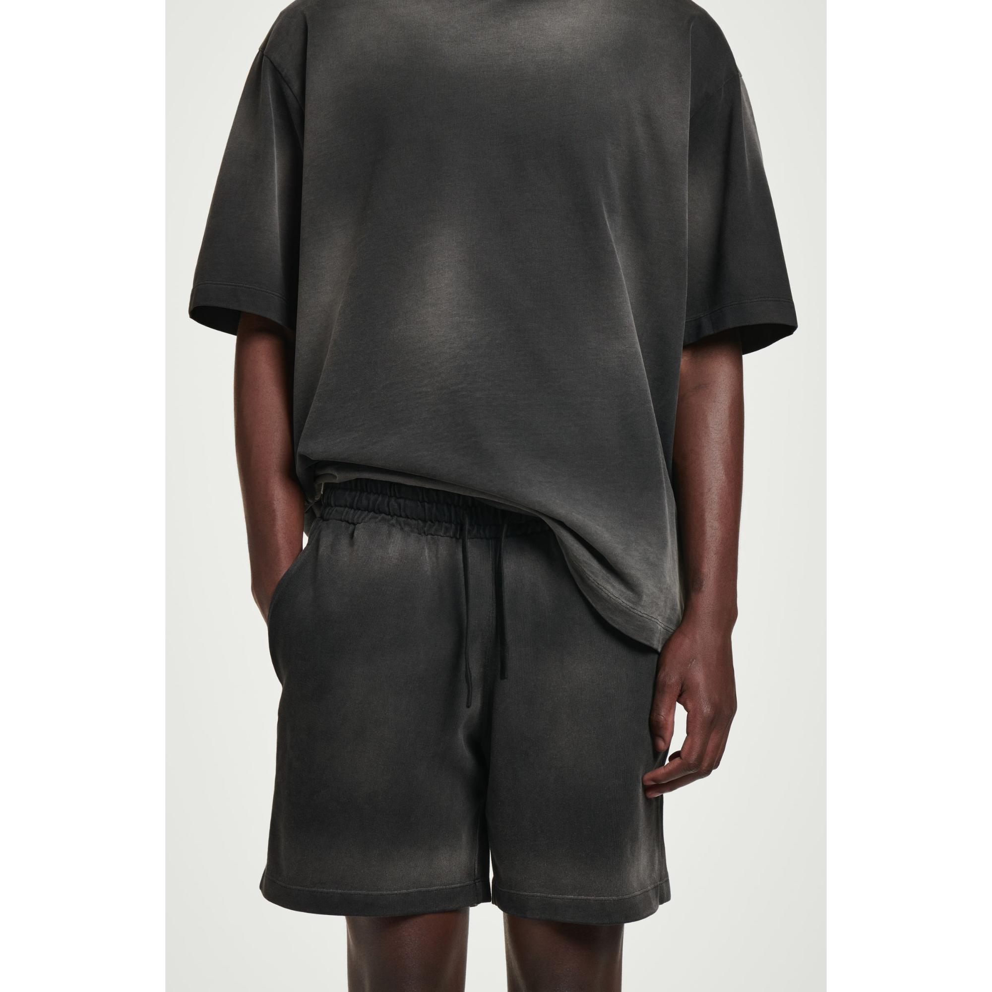 Men Washed-Jersey Drawstring Shorts - Black