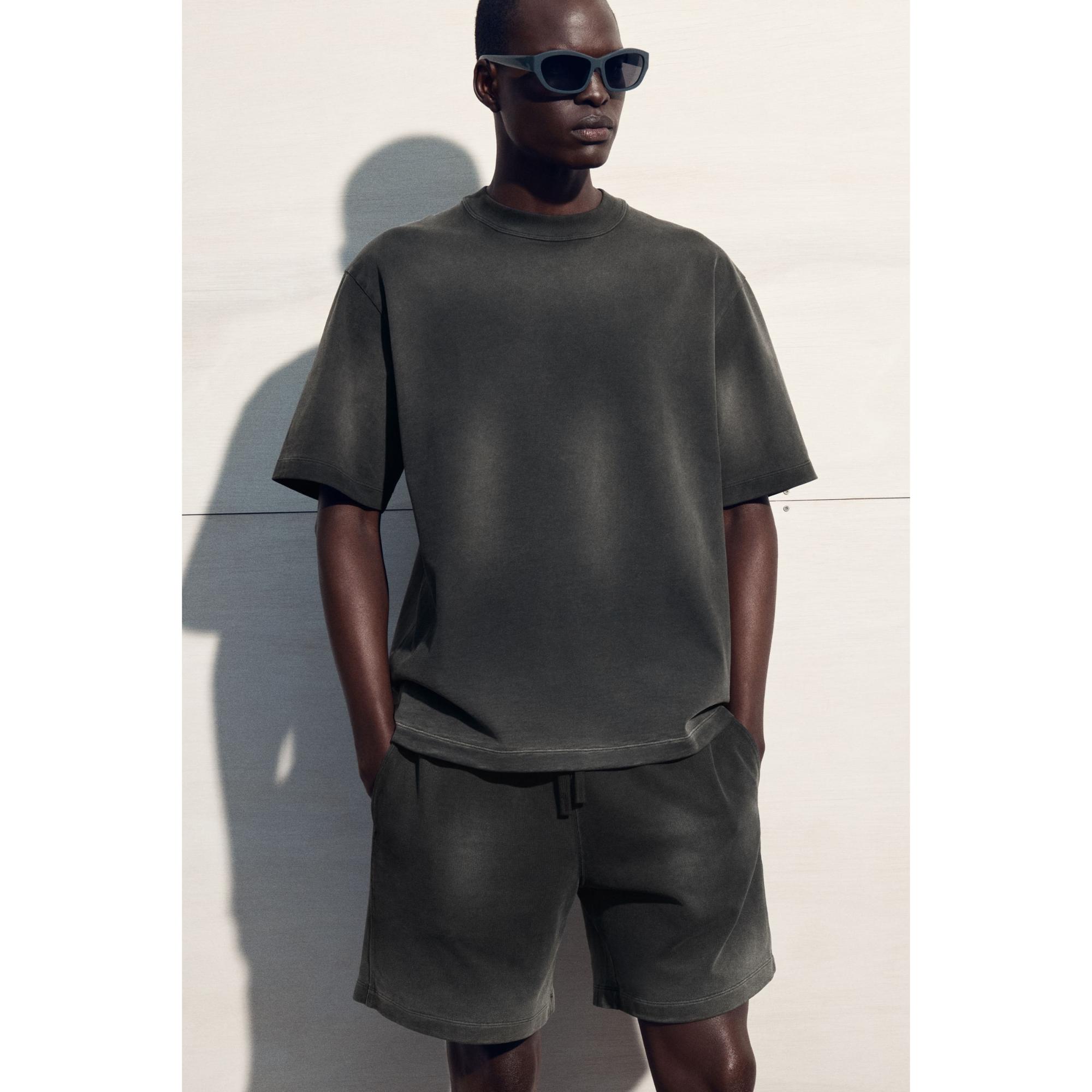 Men Washed-Jersey Drawstring Shorts - Black