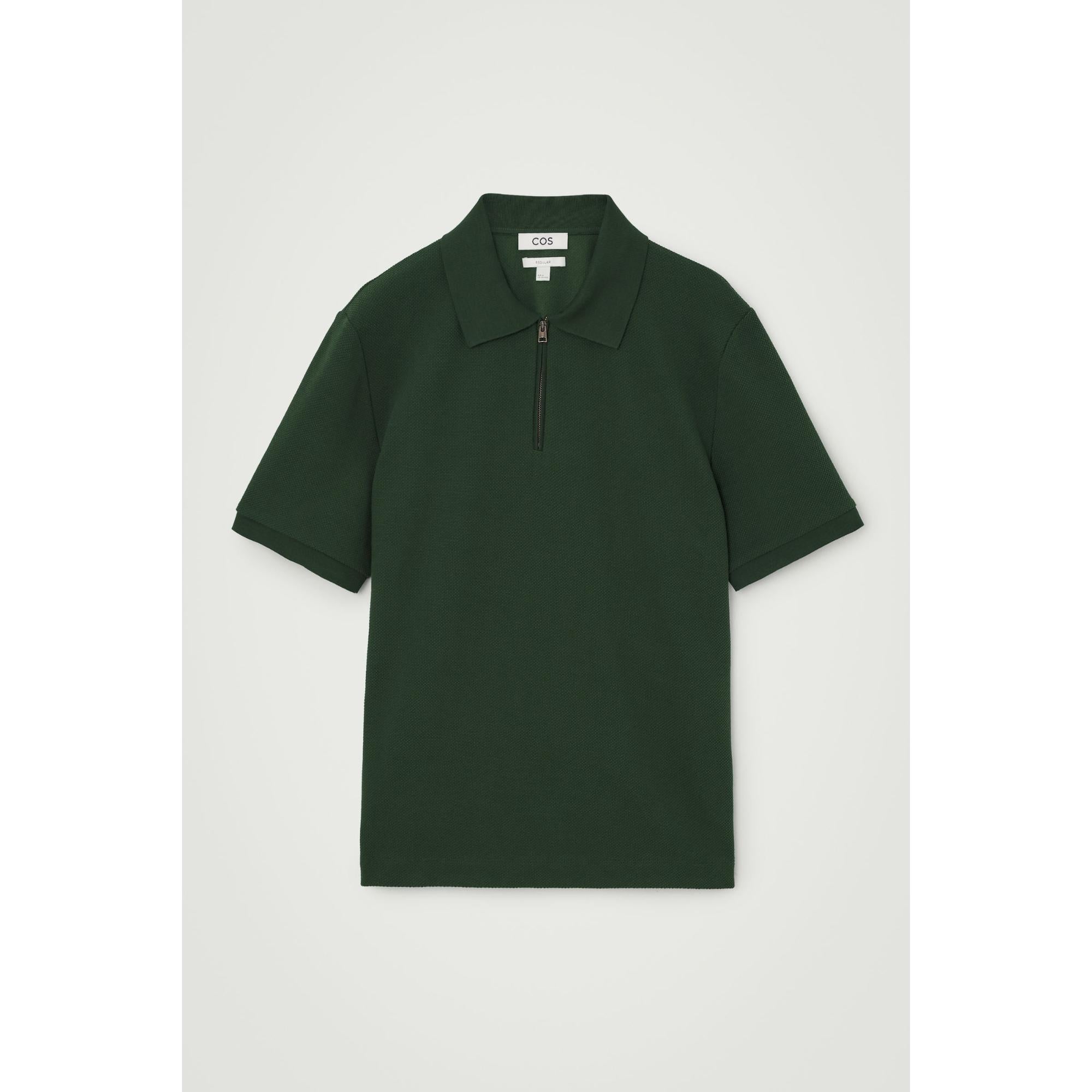 Men Short-Sleeved Zip-Up Polo Shirt - Green