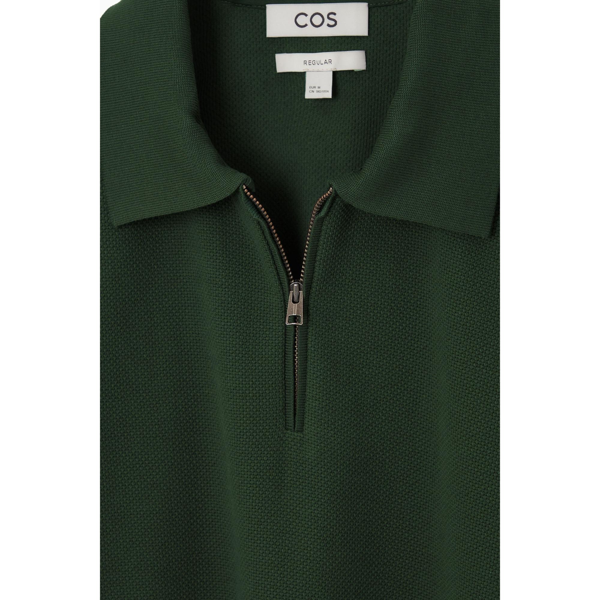Men Short-Sleeved Zip-Up Polo Shirt - Green