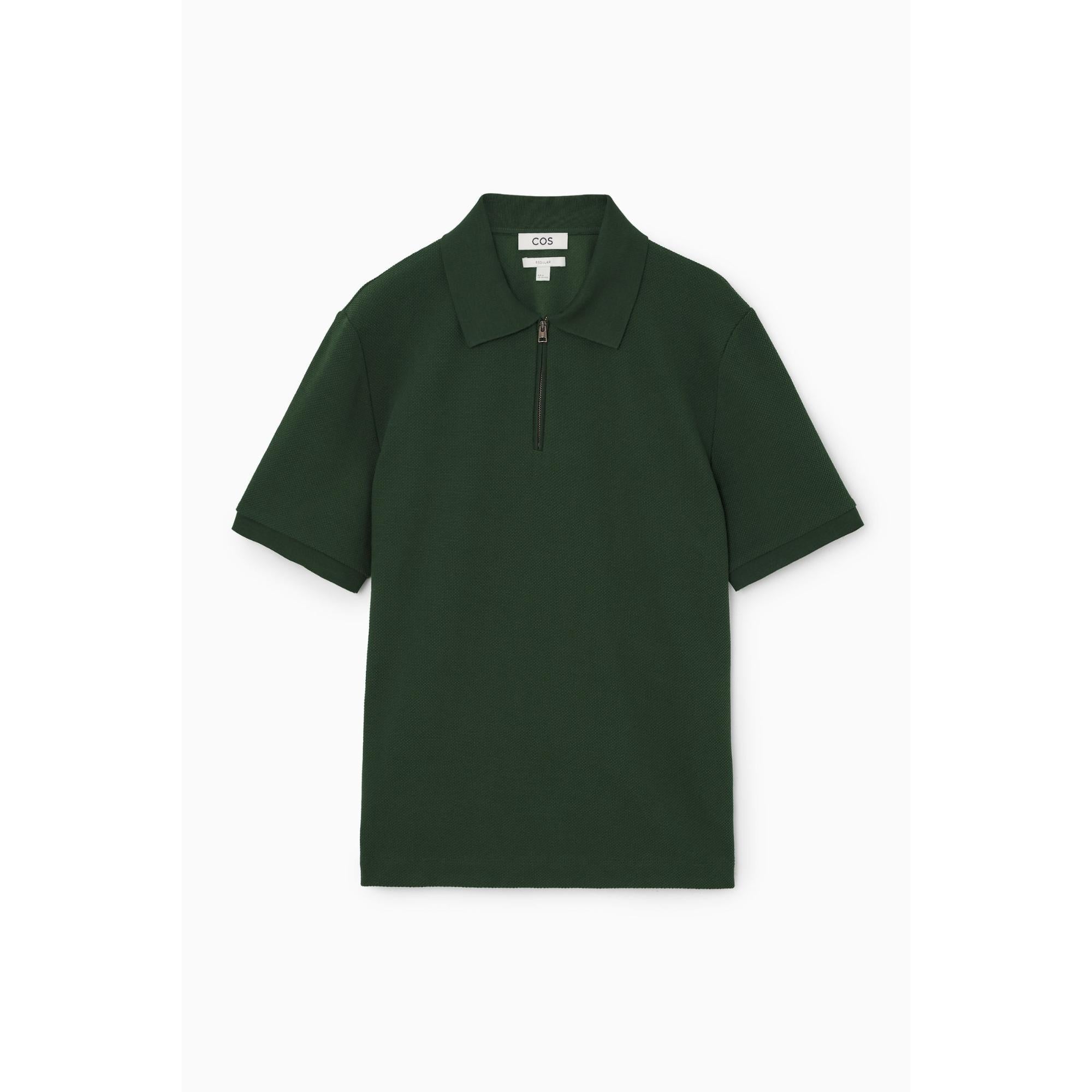 Men Short-Sleeved Zip-Up Polo Shirt - Green