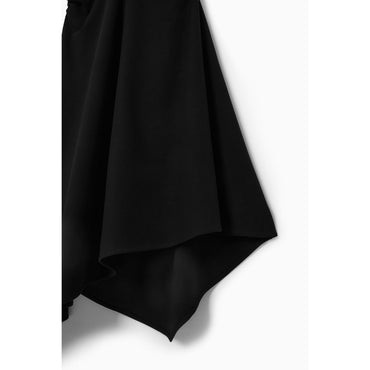 Women Gathered Asymmetric Midi Dress - Black
