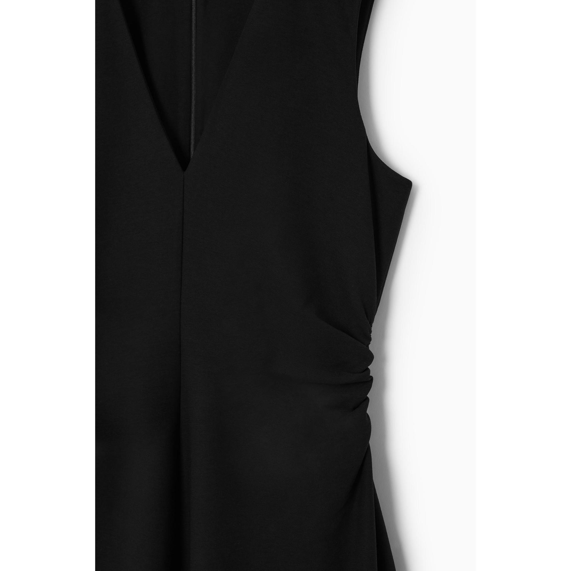 Women Gathered Asymmetric Midi Dress - Black