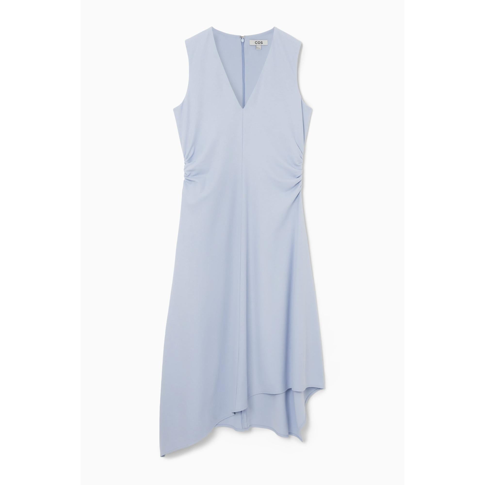Women Gathered Asymmetric Midi Dress - Blue