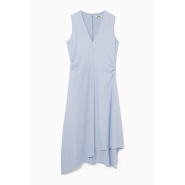 Women Gathered Asymmetric Midi Dress - Blue