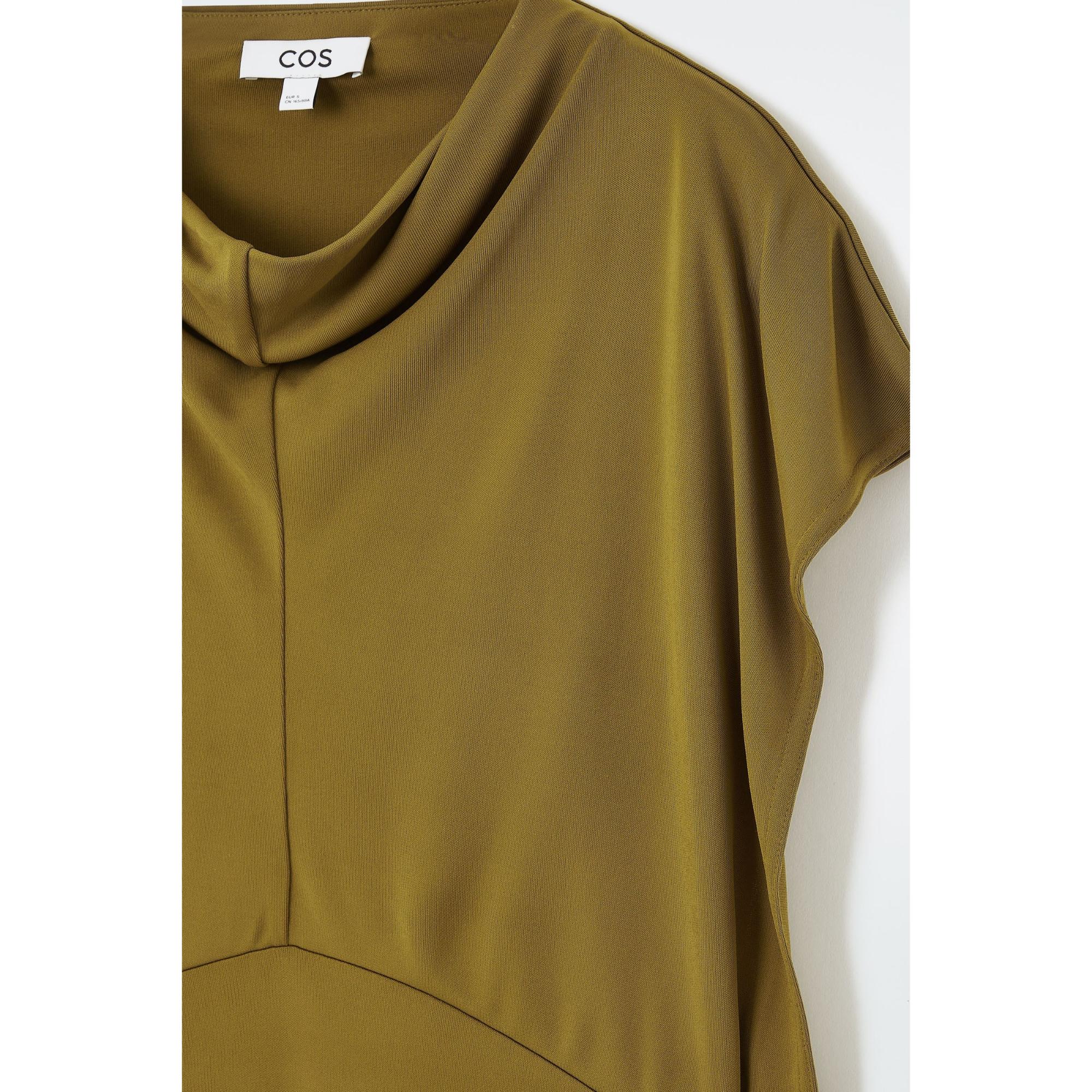 Women Draped Cowl-Neck Midi Dress - Khaki green