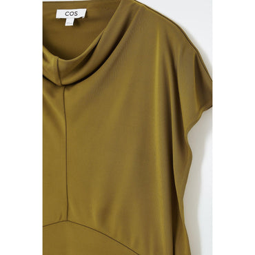 Women Draped Cowl-Neck Midi Dress - Khaki green