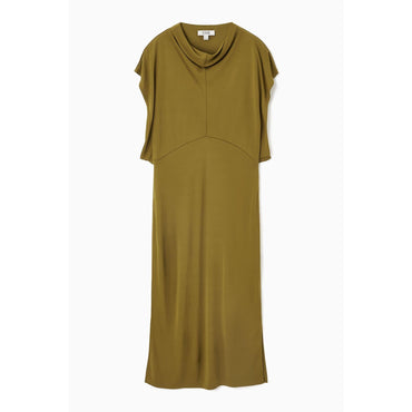 Women Draped Cowl-Neck Midi Dress - Khaki green