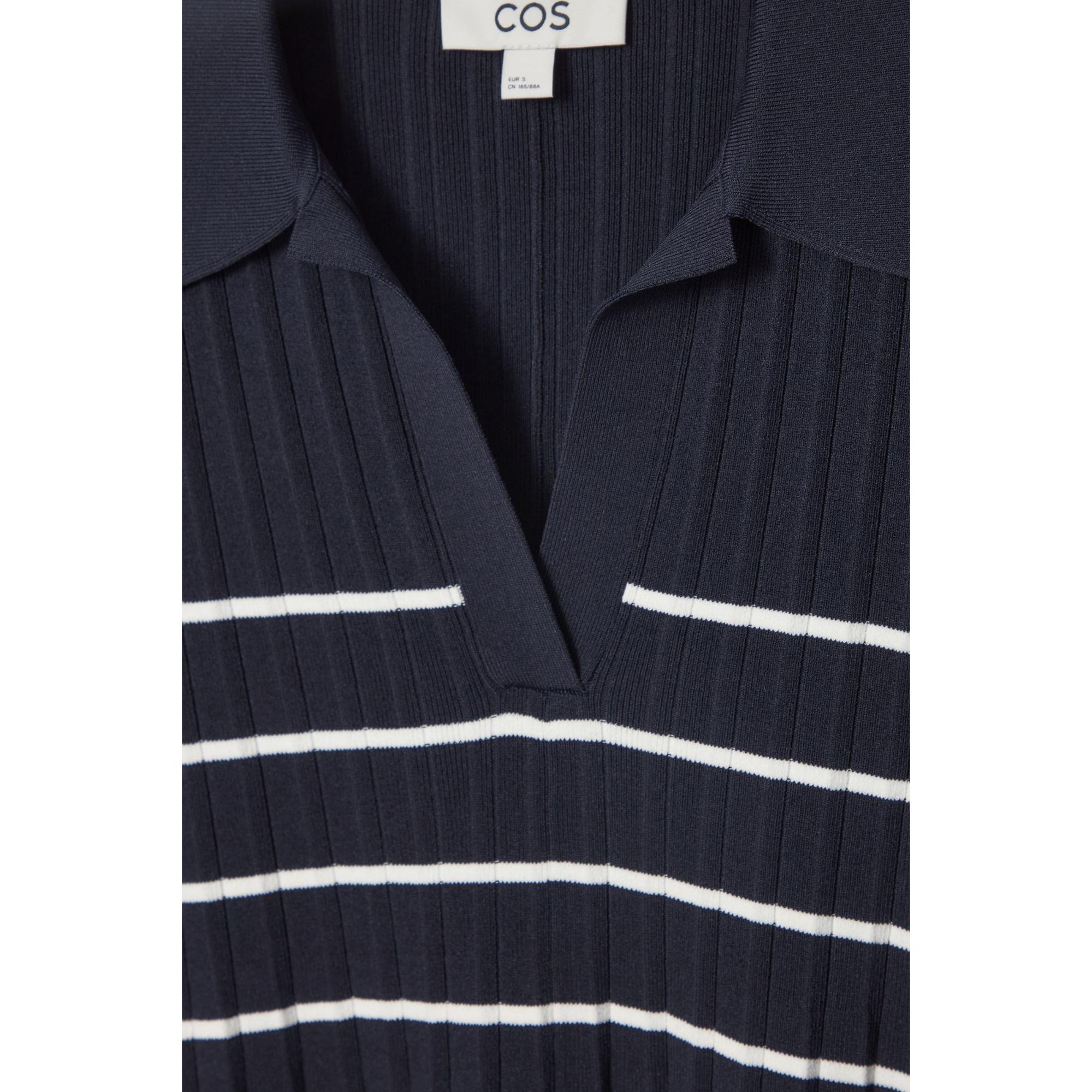 Women Striped Knitted Mini Polo Dress - Blue