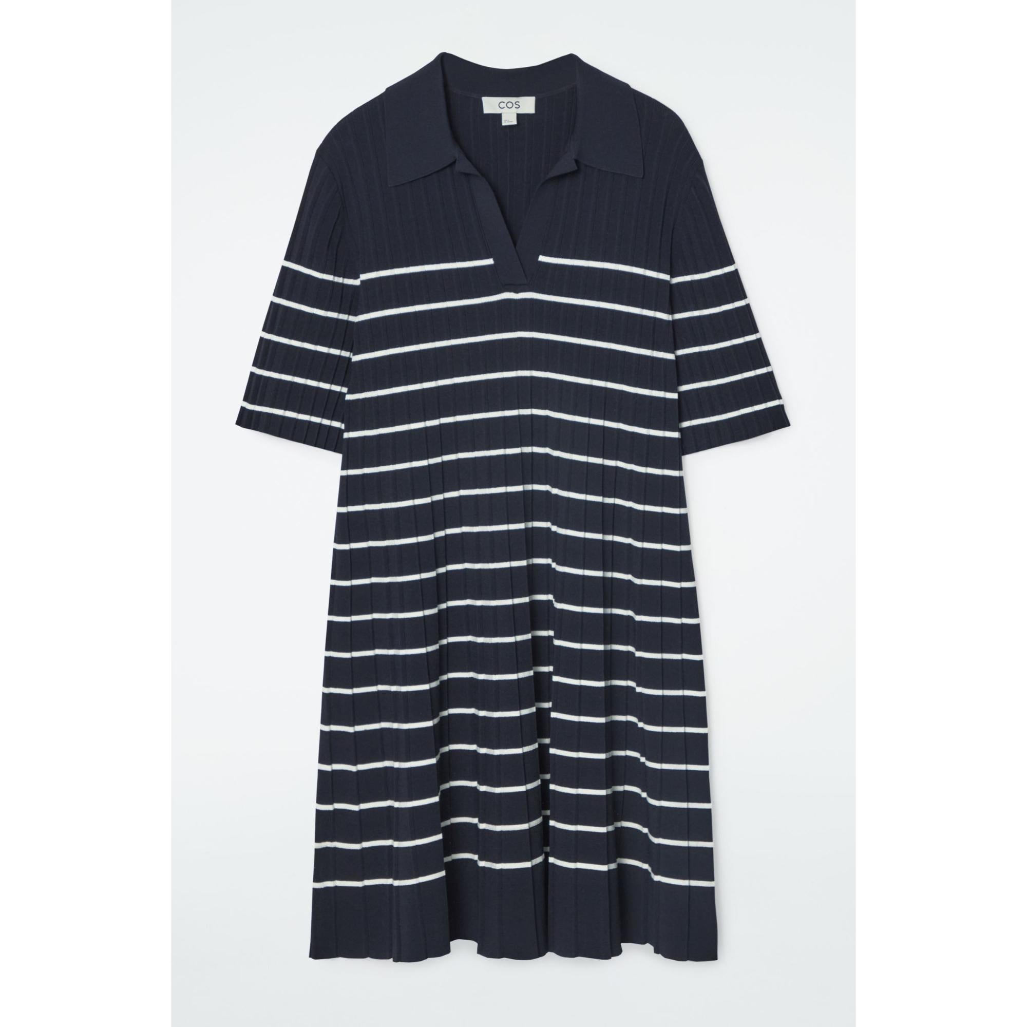 Women Striped Knitted Mini Polo Dress - Blue