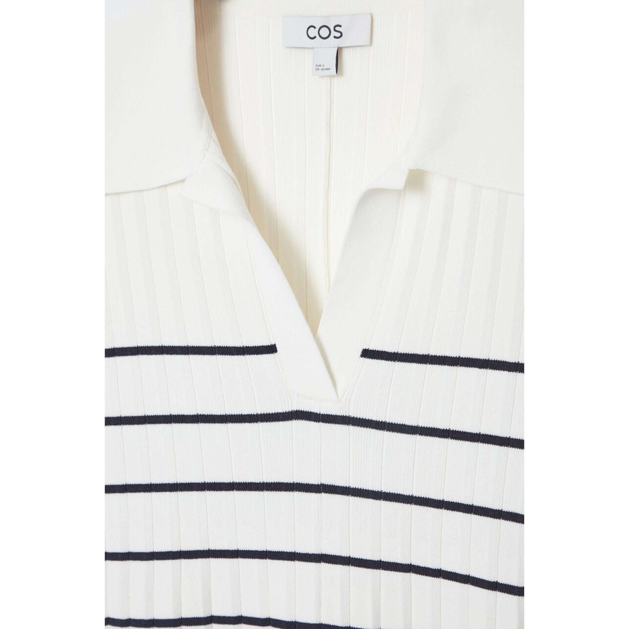 Women Striped Knitted Mini Polo Dress - White