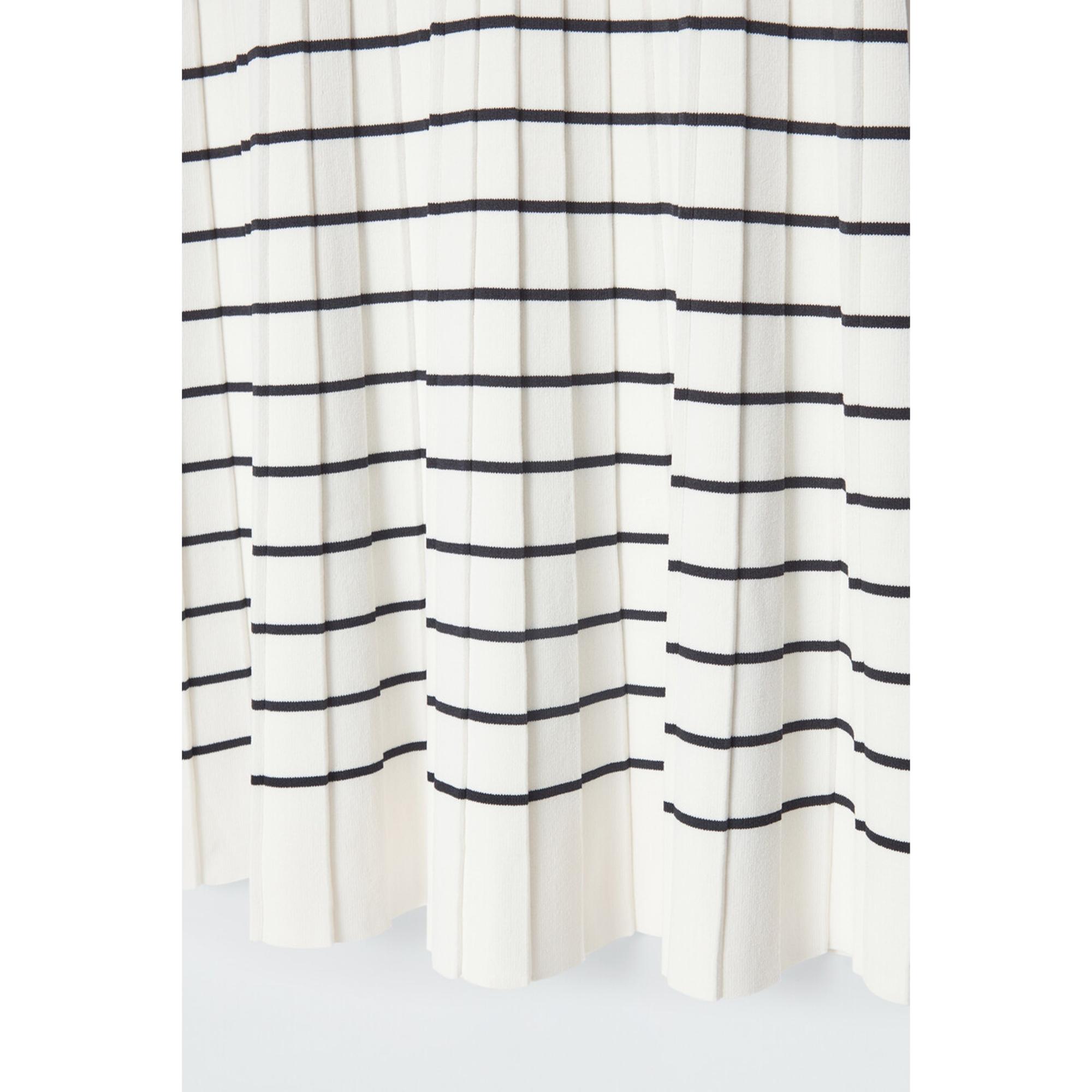 Women Striped Knitted Mini Polo Dress - White