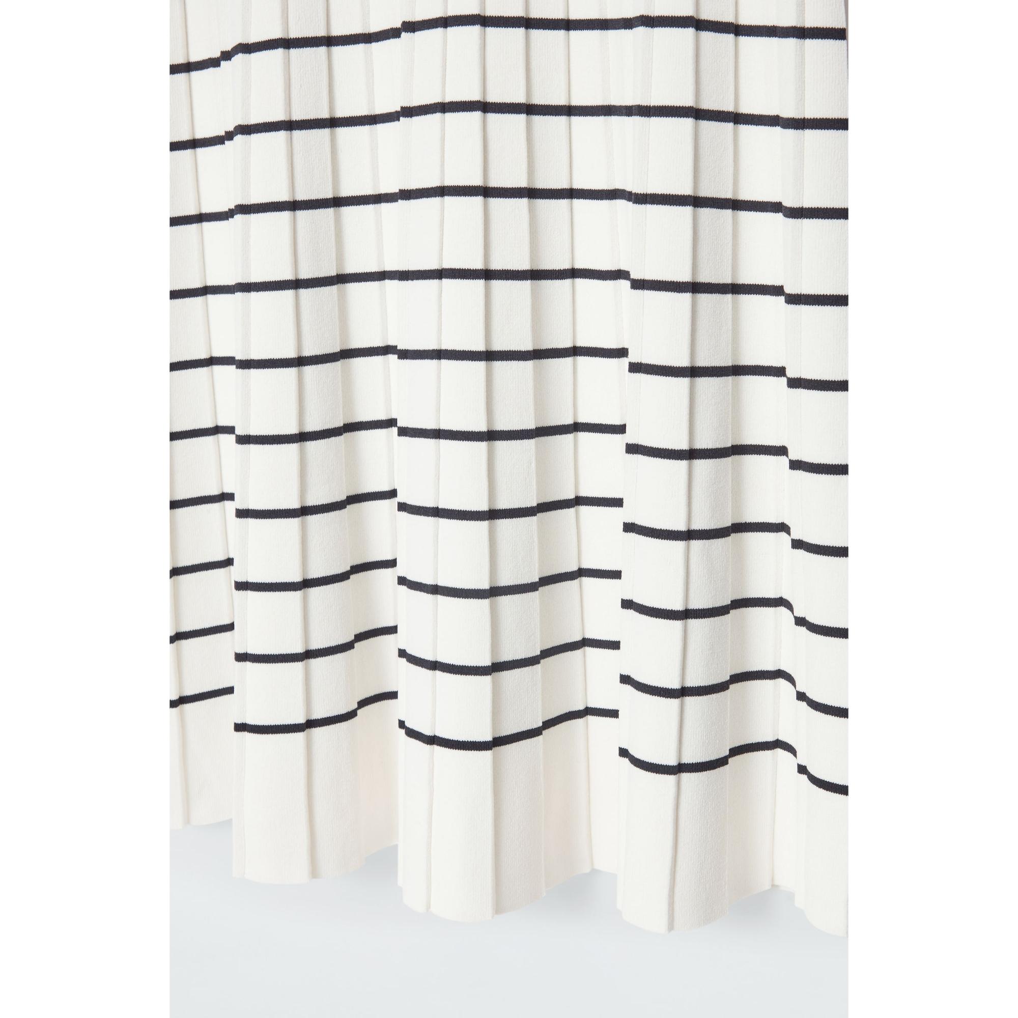 Women Striped Knitted Mini Polo Dress - White