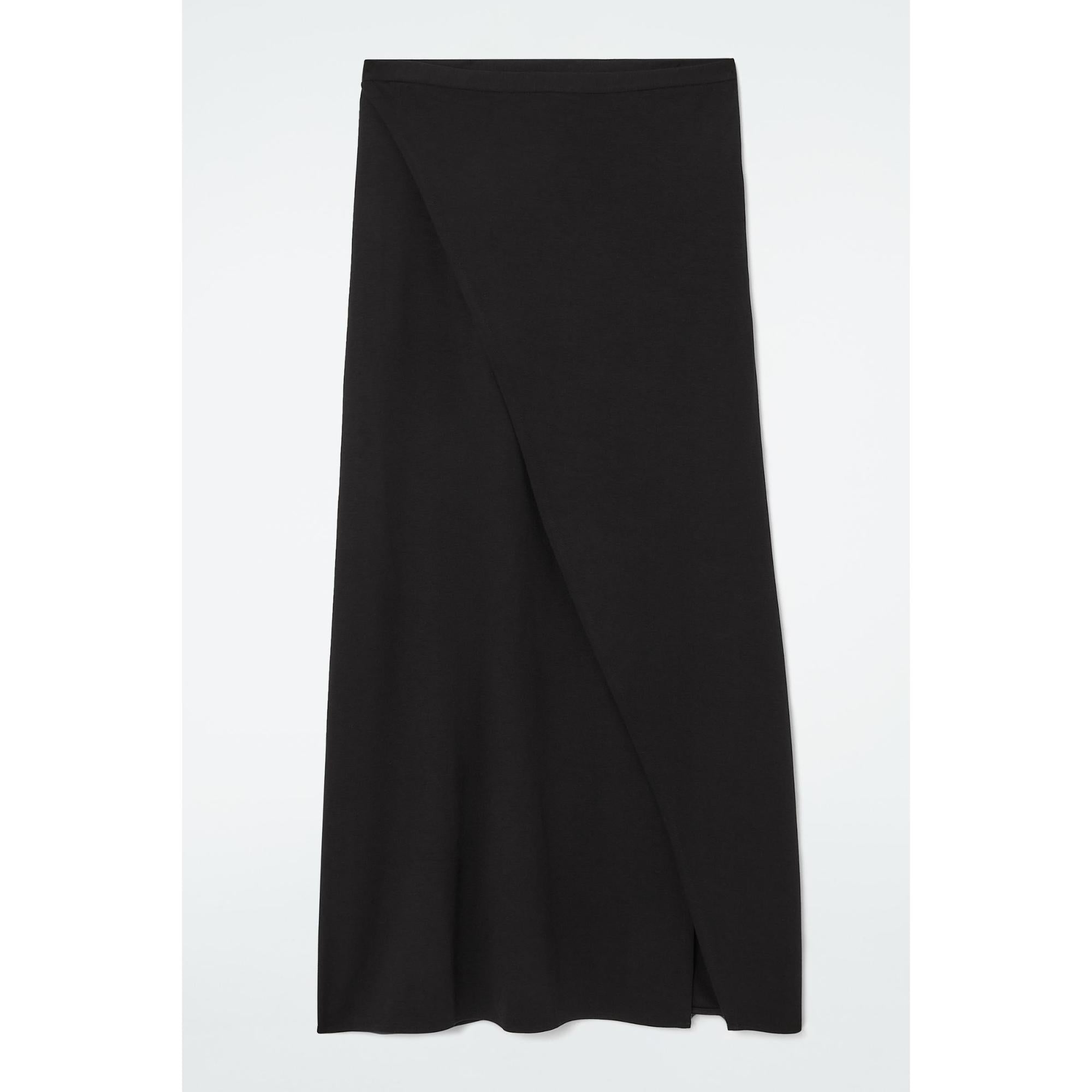 Women Jersey Wrap Midi Skirt - Black