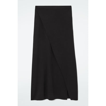 Women Jersey Wrap Midi Skirt - Black
