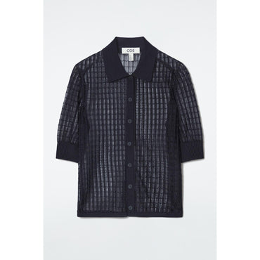 Women Lace-Stitch Short-Sleeved Cardigan - Blue