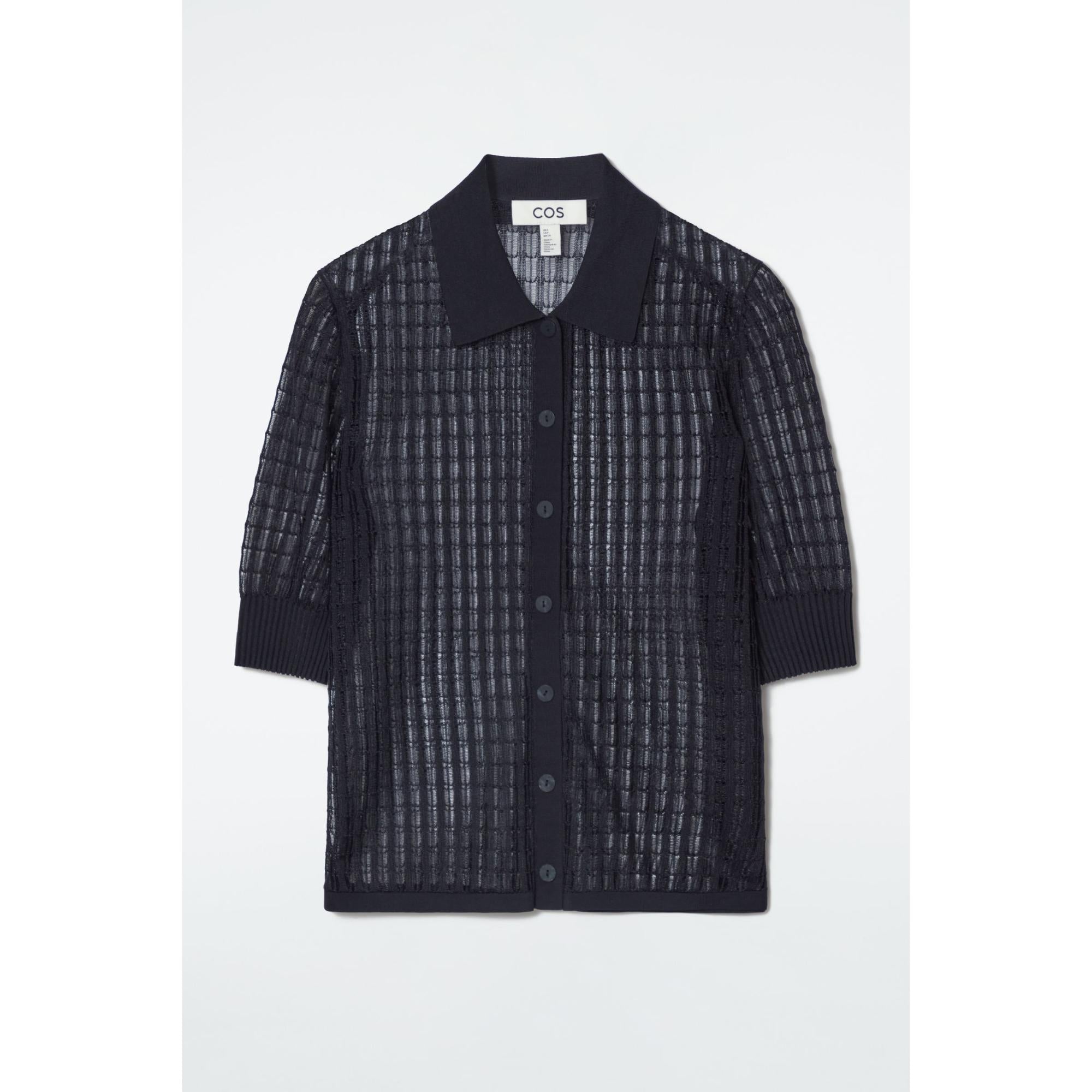 Women Lace-Stitch Short-Sleeved Cardigan - Blue