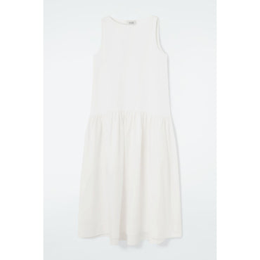 Women Voluminous Sleeveless Midi Dress - White