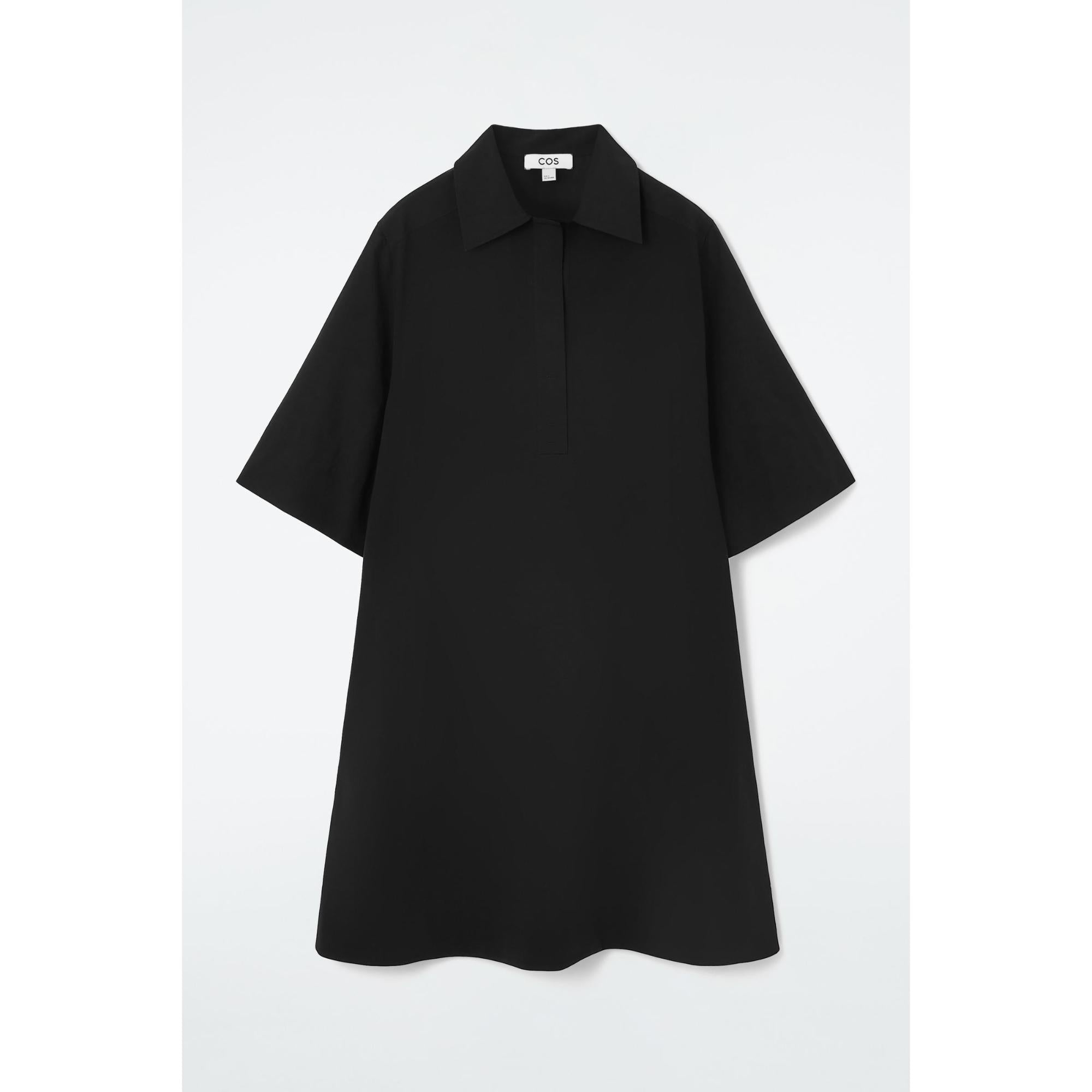 Women Oversized Open-Collar Shirt Dress - Black