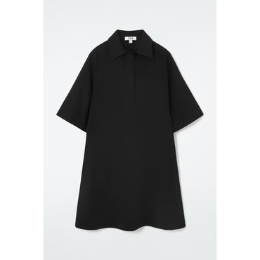 Women Oversized Open-Collar Shirt Dress - Black