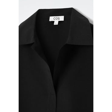 Women Oversized Open-Collar Shirt Dress - Black