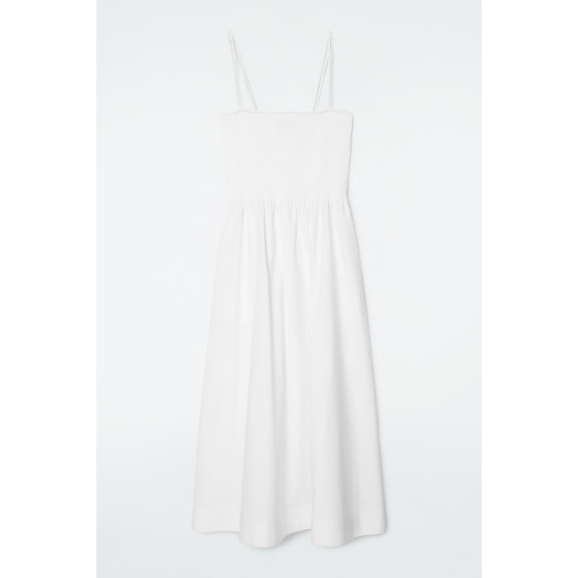 Women Shirred Midi Dress - White