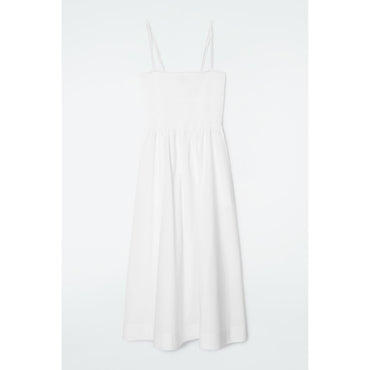 Women Shirred Midi Dress - White