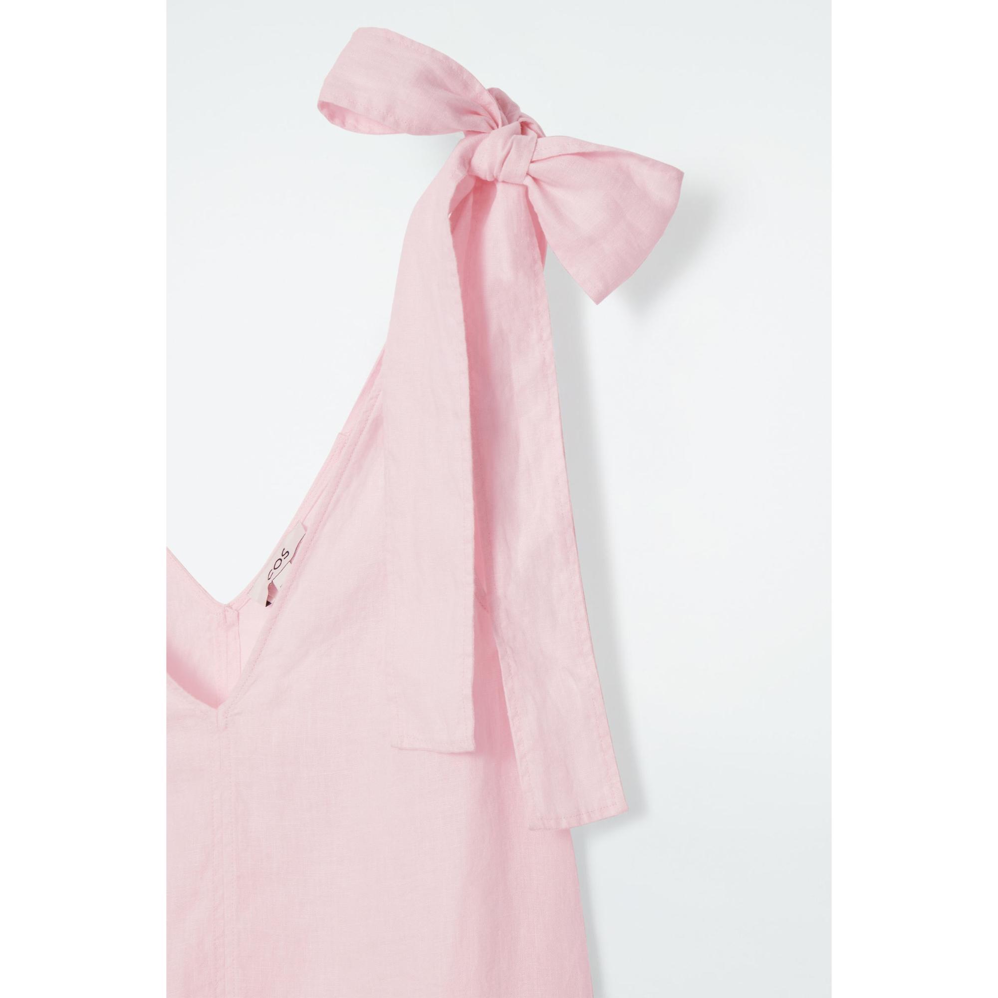 Women Bow-Detail Linen Midi Dress - Pink