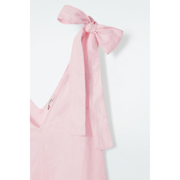 Women Bow-Detail Linen Midi Dress - Pink