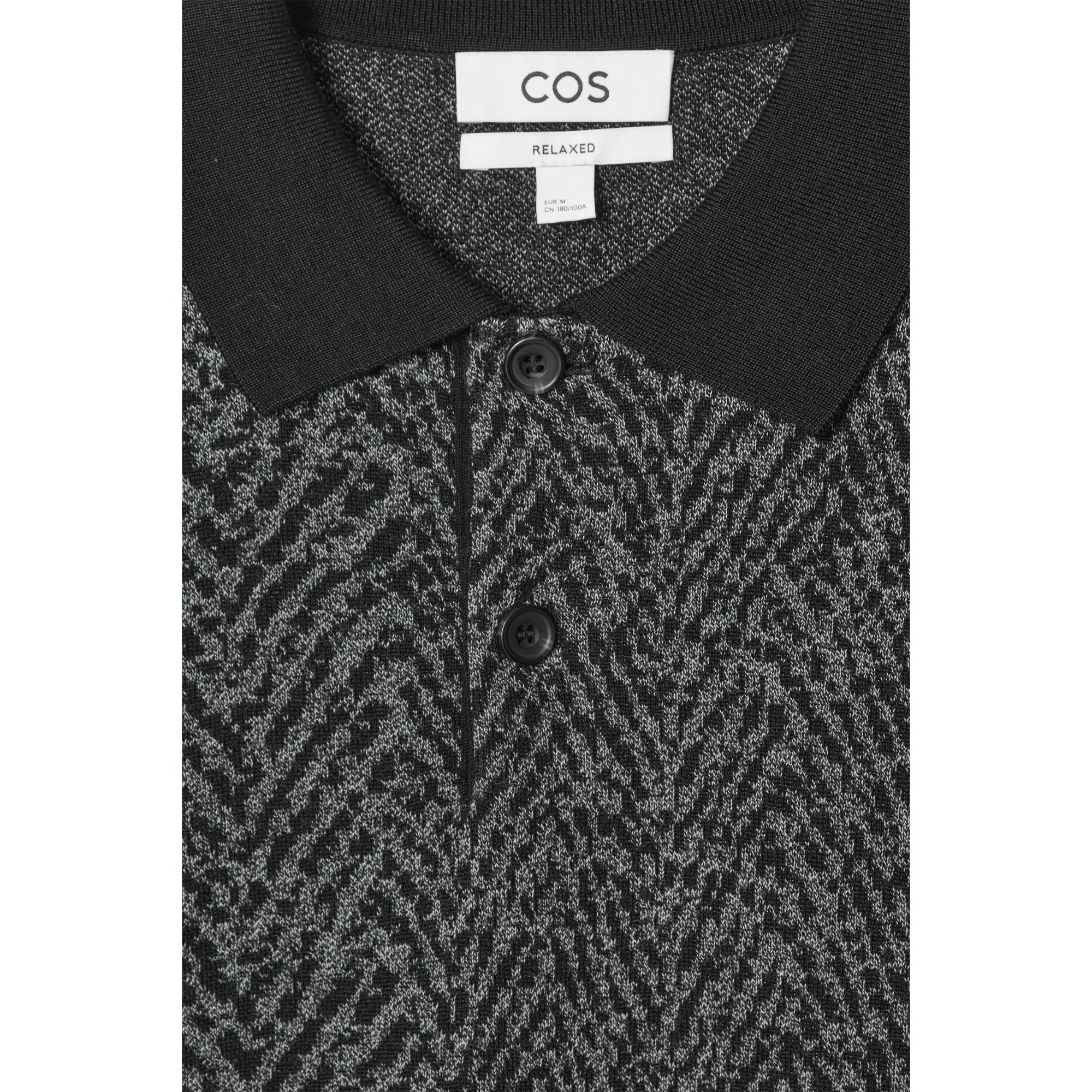 Men Herringbone Wool Polo Shirt - Black