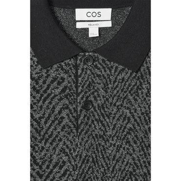 Men Herringbone Wool Polo Shirt - Black