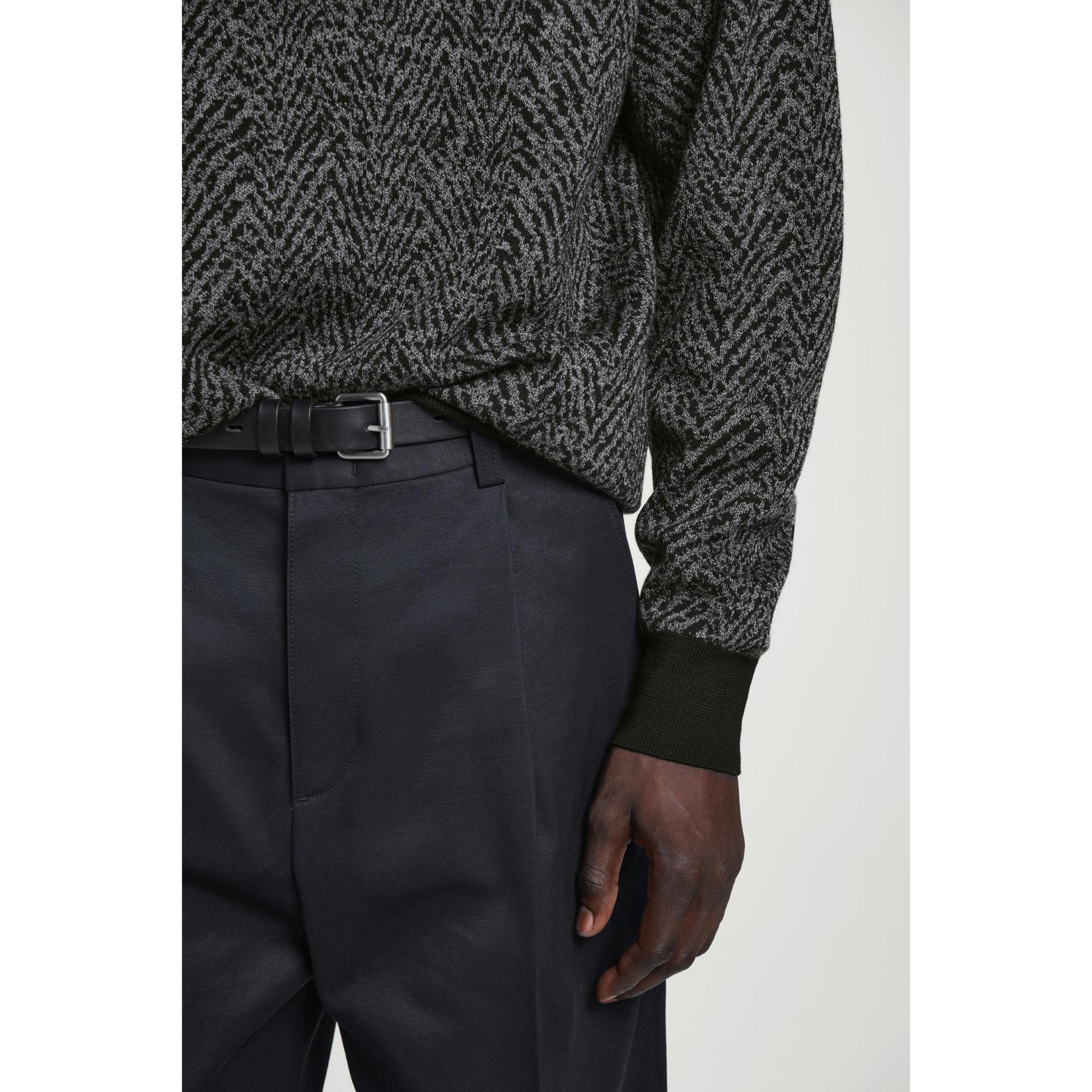 Men Herringbone Wool Polo Shirt - Black