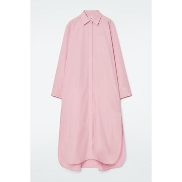Women Collared Midi Shirt Dress - Pink