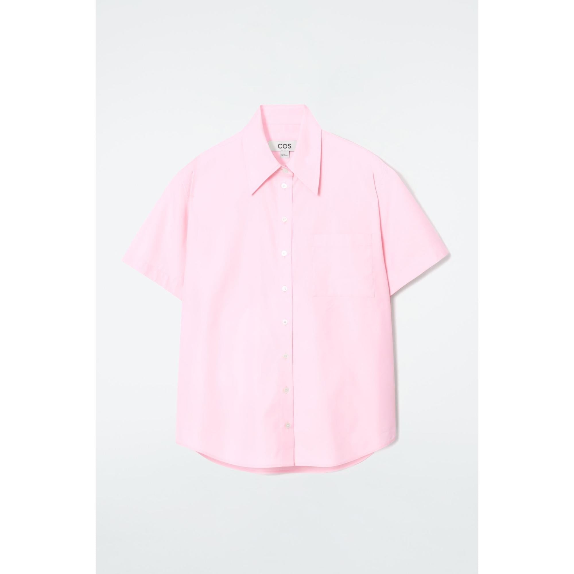 Women Relaxed Short-Sleeved Cotton Shirt - Pink
