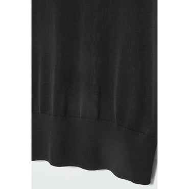 Women Scoop-Neck Knitted Polo Shirt - Black
