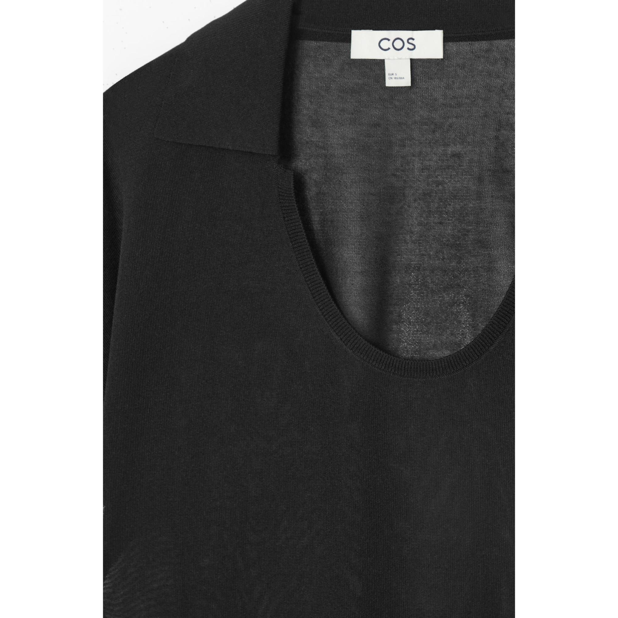 Women Scoop-Neck Knitted Polo Shirt - Black
