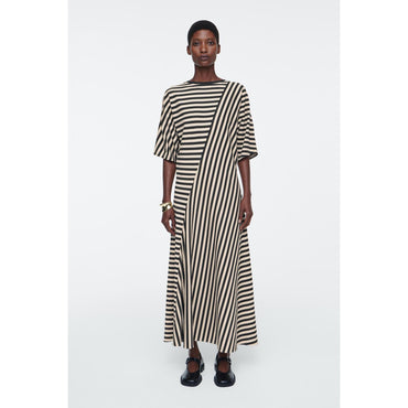 Women Striped Jersey Midi Dress - Black