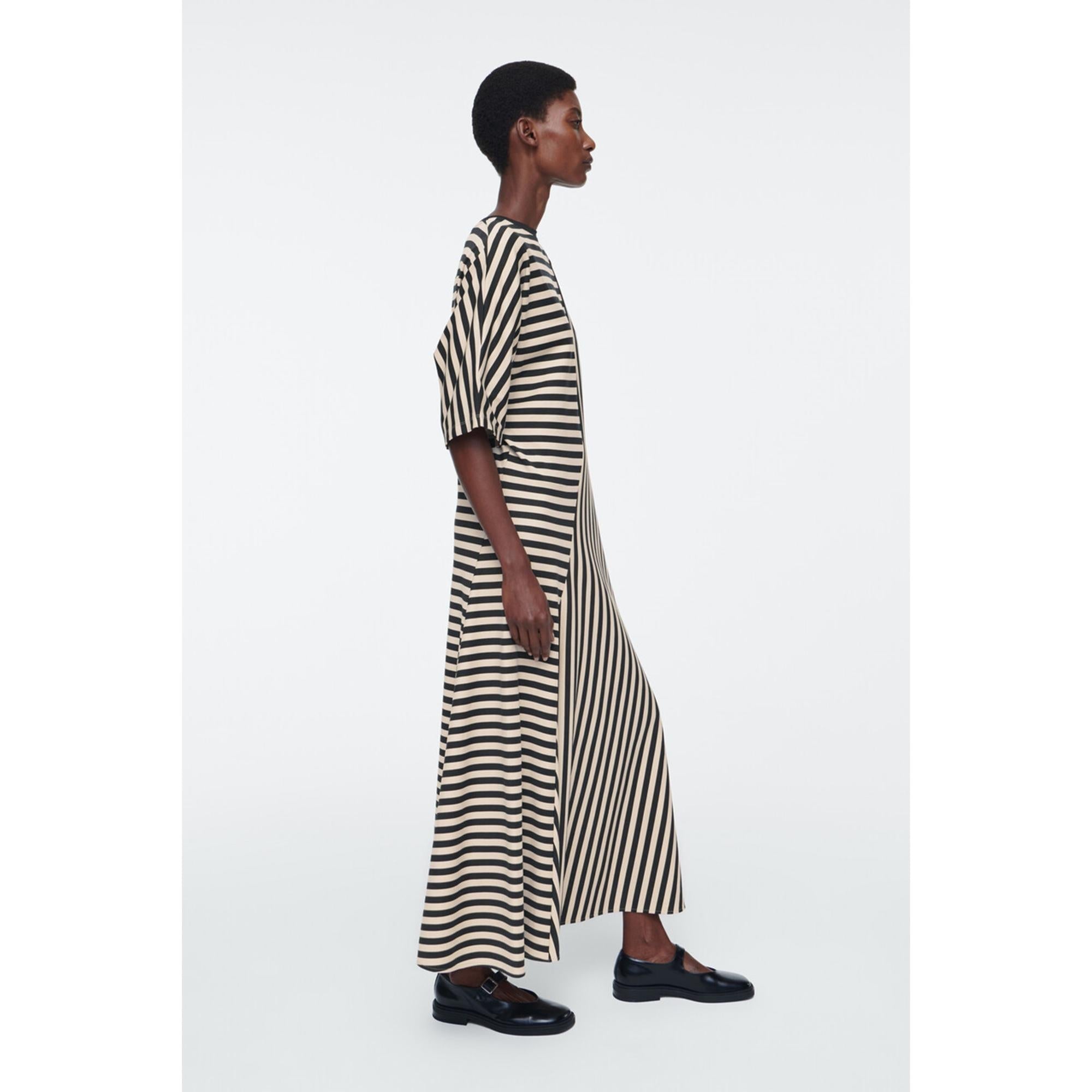 Women Striped Jersey Midi Dress - Black